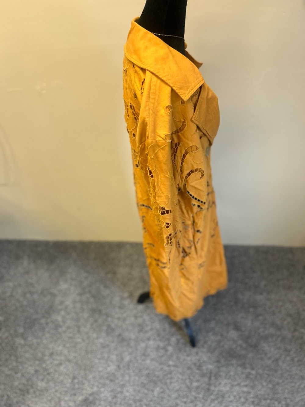 Free People Susana Mustard Yellow Cutout Festival Statement Duster Large Boho - Picture 3 of 13